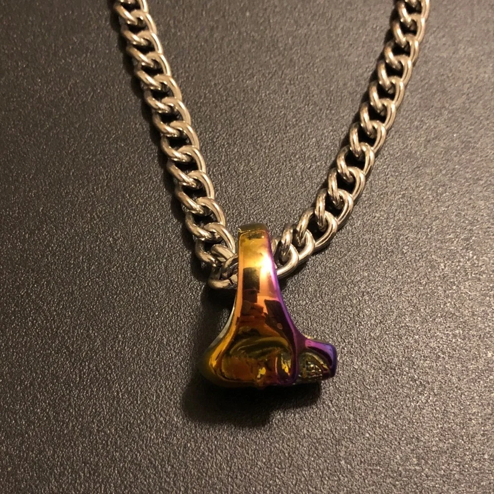 Colorful Skull Ring and Thick Silver Tone Chain Necklace - Punk Vintage 90s